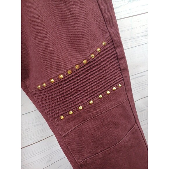 New York Premiun Label Mens Denim Jeans Studded Burgundy Red Sz 40x27 - Picture 2 of 8